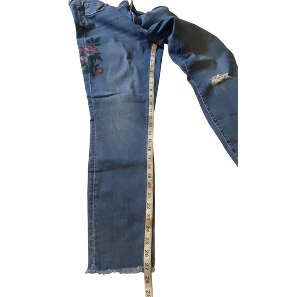 Loft Womens Floral Design Blue Denim Jeans Size 30/10 Curvy Skinny Frayed Hem - Picture 3 of 14